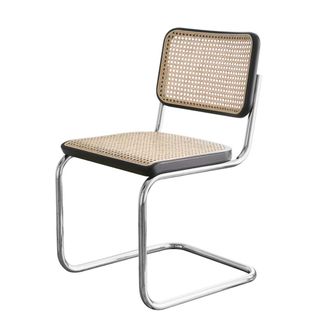 Thonet S 32 V Stuhl, Chrom / Buche schwarz gebeizt (TP 29) / Rohrgeflecht mit Kunststoffst&uuml;tzgewebe