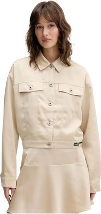 Karl Lagerfeld KLJ Satin Cropped Trucker Jas - Dames - Zomerjassen - Beige - XL - Polyester - Jassen