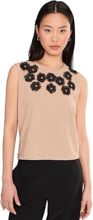 Nic+Zoe Petite Organza Applique Tank Top Womens Clothing Neutral : PM, Cotton