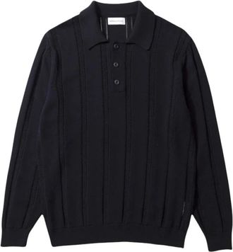 Edmmond Studios Wool Polo - Heren - Ronde hals truien - Blauw - S - Wol - Truien & Vesten