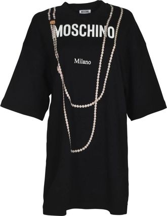 Moschino Gedrukte Jurk van Zwaar Katoen - Dames - T-shirts - Zwart - XS - Katoen - Tops