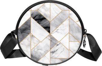Generic Circle Crossbody Bag for Women, Marble Texture Print Small Sling Bag Daypack with Zipper Adjustable Shoulder Straps Casual Ladies Girls Round Purse