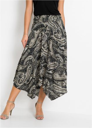 Bonprix Midirock BONPRIX, Damen, Gr. 42, schwarz, sandbeige paisley (l&auml;nge: regul&auml;r), Web, Obermaterial: 100% Viskose, Paisley, bedruckt, loose fit ca. Mitte 