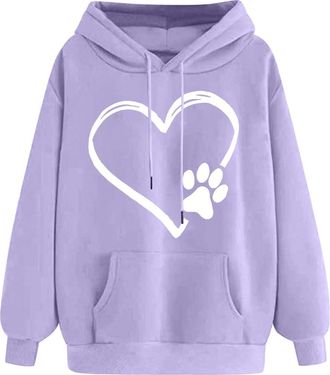 Generic Hoodies For Women Uk Dog Paw Print T Shirt Women Hooded Jumpers Cartoon Print Casual Tunic Tops T Shirts Baggy Hoody Tops Loose Fit Casual Pullover Sp