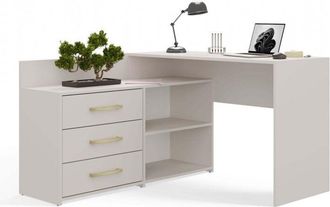 OEM Moline - Escritorio Esquinero Con Almacenaje - 3 Cajones + 2 Estantes - 120x50x76 Cm - Escritorio Para Ordenador