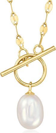 RS Pure by Ross-Simons 6-6.5mm Cultured Pearl Lumachina-Chain Toggle Necklace in 14kt Yellow Gold