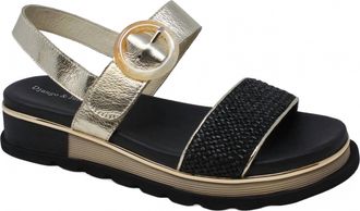 Django & Juliette Womens Chaviva Platform Sandals In Black-Gold Syn Raffia-Leather
