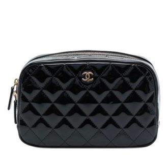 Chanel Pre-owned Quilted Leather Pouch - Dames - Pre-owned - Zwart - Maat: ONE Size Leer