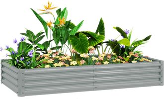 OUTSUNNY Galvanised Raised Garden Bed - 180x90x30cm Raised Bed - Silver | TJ Hughes
