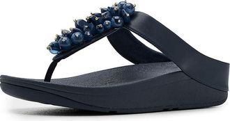 FitFlop Fino Bead-Cluster Toe-Post Sandals Womens Wedge Shoes Midnight Navy : 11 M (B), Synthetic