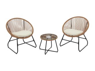 Vente-Unique Sal&oacute;n de jard&iacute;n de resina trenzada: 2 sillones y una mesa auxiliar - Natural claro - PISALE de MYLIA