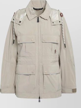 Moncler hooded jacket shoulder epaulettes flap pockets