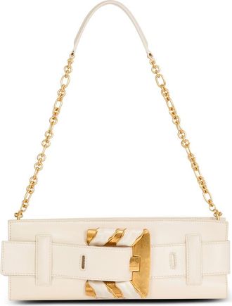 Balmain Anthem lambskin and enamel clutch in Beige at Nordstrom