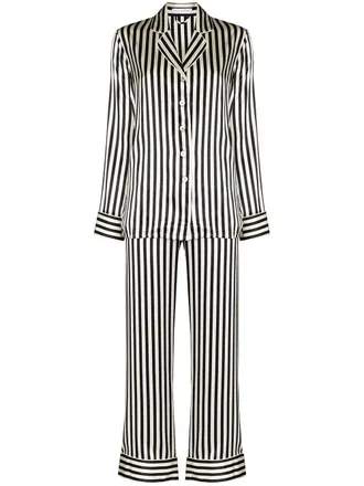 Olivia Von Halle Seiden-Pyjama mit Print - Schwarz