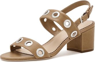 Cinq &agrave; Sept Gemma Grommets Block Heel Sandals Womens Sandals Brown Sugar : 6.5 M, Leather