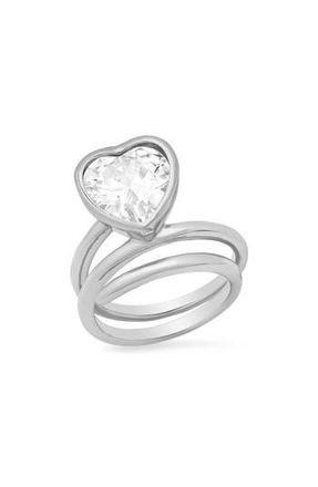 Steeltime 18K Gold Plated Crystal Heart Coiled Band Ring in Silver at Nordstrom Rack, Size 9