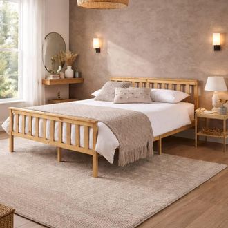 Aspire Home Accents Langley Wooden Slatted Bed Frame Grey or Natural | Size: Double