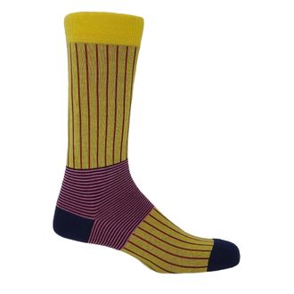 Peper Harow Oxford Stripe Mens Socks - Yellow