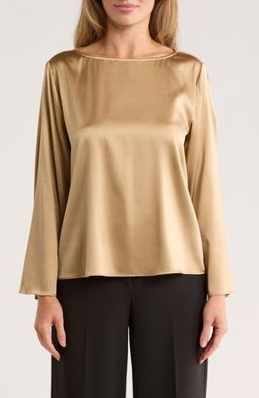 Eileen Fisher Bateau Neck Silk Blend Top in Biscuit at Nordstrom Rack, Size Xx-Small