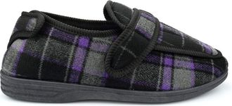 Generic Mens Wide Fit Slippers Size 14 Mens Slippers Size 15 Carpet Slipper Touch Fastening Slipper with Wide Opening Sizes 7-16 Black/Purple 12 UK