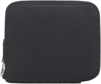 Herm&egrave;s Black Epsom Leather Silk Wallet (Bi-Fold) (Pre-Owned)
