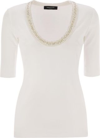Fabiana Filippi Womens Ribbed Jersey T-shirt - White Cotton - Size EU 42 (Womens)