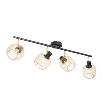 QAZQA Qazqa Industrial Foco Industrial Negro Con Dorado 4-luces - Bliss Mesh Acero Alargada Adecuado Para Led Max. 4 X 40 Watt