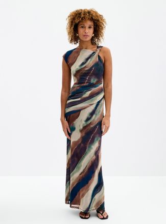 Ever New Womens Karina asymmetrical collar long mesh dress