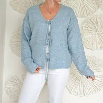 Wishlist Brushed Front Tie Sweater In Sky