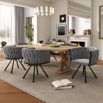 Merax Set of 6 Velvet Swivel Dining Chair with Metal Legs in Grey