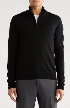 BOSS Birger Virgin Wool Quarter Zip Sweater in Black at Nordstrom Rack, Size X-Large