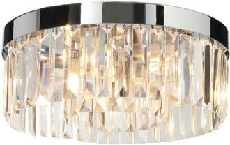 Loops Flush Bathroom Ceiling Light Luxury Crystal Chrome IP44 Round Lamp Bulb Holder