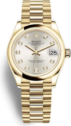 Rolex Datejust 31 Silver Diamond Dial Automatic Ladies 18kt Yellow Gold Oyster Watch 278248SDP