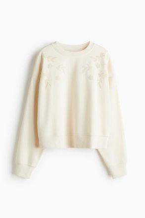 H&M Embellished Sweatshirt in Cream at Nordstrom, Size Xx-Large