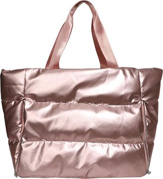 Generic Puffer Tote Bag for Women with Zipper Handbag Nylon Quilted Puffy Tote Bag Large Capacity Satchel Purse for Work Travel Gym (Pink)