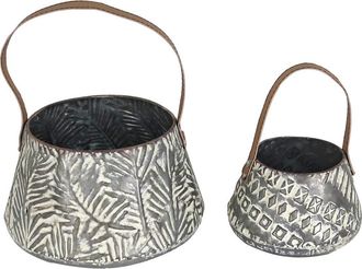 Foreside Home And Garden Set of 2 Rustic Whitewashed Pattern Galvanized Metal Decorative Storage Baskets in Silver at Nordstrom