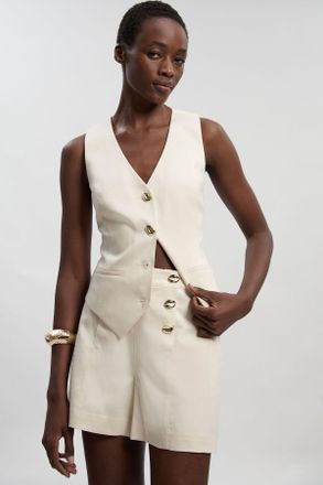 Karen Millen Womens Tailored Linen Button Front Short - White Lyocell - Size 10 UK