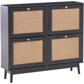 Beliani Armadietto porta scarpe 4 scomparti in truciolato Rattan stile Boho Nero Armidale
