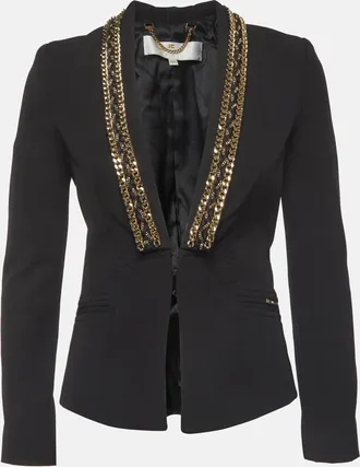 Elisabetta Franchi Gold Black Crepe Chain Trim Blazer
