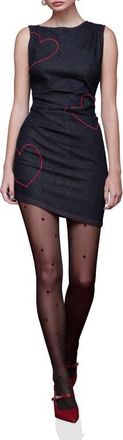 Avec Les Filles Heart Embroidered Sleeveless Cotton Blend Denim Minidress in Royal Rinse at Nordstrom, Size 12