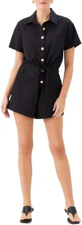 Fifteen Twenty Daliah Tie Waist Romper in Black at Nordstrom, Size X-Small