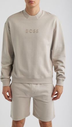 BOSS Cotton French Terry Crewneck Sweatshirt in Open Grey at Nordstrom, Size Xx-Large