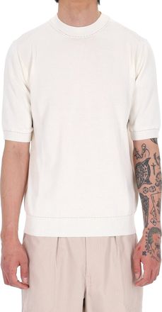 Eleventy White Saddle-Stitched Cotton T-Shirt