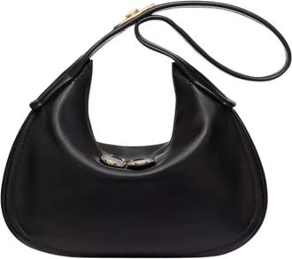 Valentino Garavani Ruffle Hobo Leather Black Leather Bag (Pre-Owned)