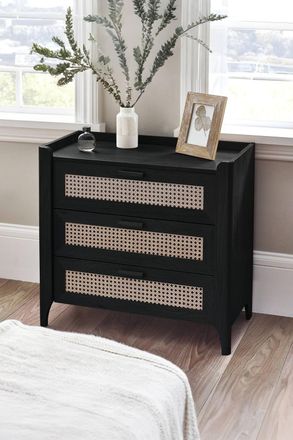 Julian Bowen Sydney Rattan Print 3 Drawer Chest in Black