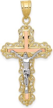 Diamond2Deal 10K Tri-color Diamond-cut Crucifix Pendant