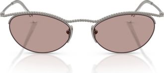 A|X Armani Exchange 50mm Semi Rimless Butterfly Sunglasses in Shiny Gunmetal /Purple Brown at Nordstrom
