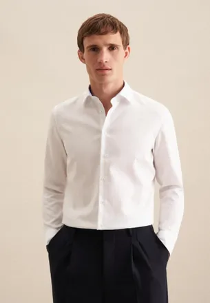 Seidensticker Businesshemd SEIDENSTICKER Slim, Herren, Gr. S (38), normale &Auml;rmell&auml;ngen, weiss (wei&szlig;), 100% Baumwolle, gemustert, slim fit, 2-Knopf-Manschette, Hemde