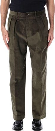Nine In The Morning Kai Olive Green Corduroy Pleated Straight-Leg Casual Pants