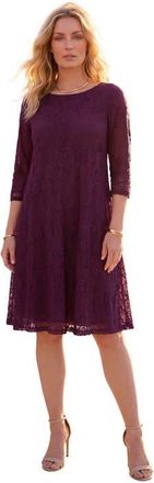 Roaman's Plus-Size 3/4 Sleeve Boatneck Lace Swing Dress in Dark Berry at Nordstrom, Size 36